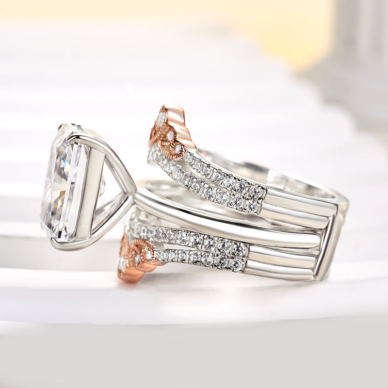 4.5Ct Radiant Sona Diamond Ring with Dual-Tone Band