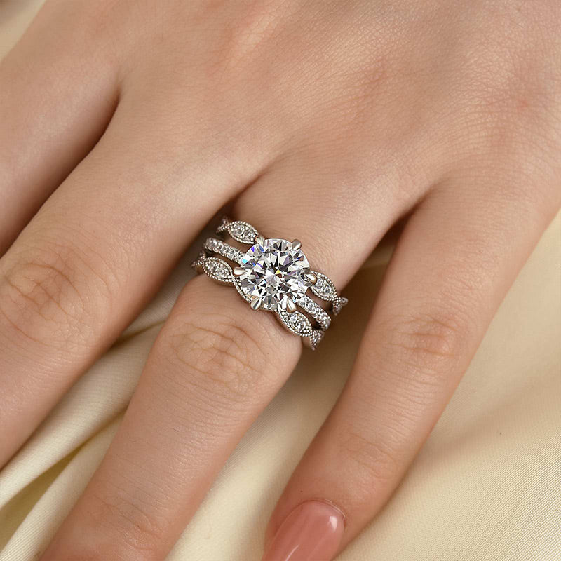 3Ct Round Cut Wedding Set with Marquise Band 925 Silver White Gold