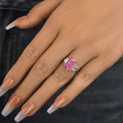 5.0 Carat Pink Radiant Cut Three Stone Ring