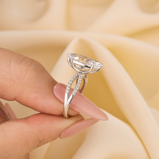 925 Sterling Silver 18K White Gold 4Ct Marquise Twist Travel Engagement Ring