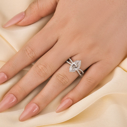 925 Sterling Silver 18K White Gold 4Ct Marquise Twist Travel Engagement Ring