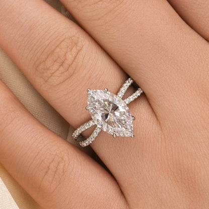 925 Sterling Silver 18K White Gold 4Ct Marquise Twist Travel Engagement Ring