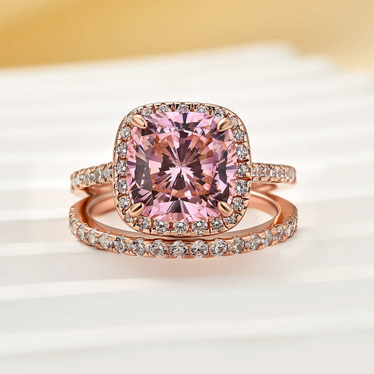 925 Silver Rose Gold Plated Morganite & Diamond Bridal Ring Set