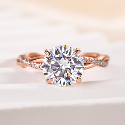 2.0ct Twisted Round Cut Ring - Tri-Gold Options