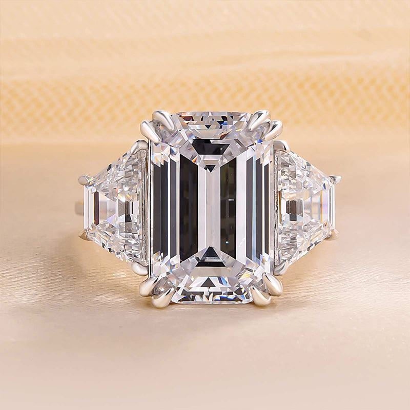7 Carat Emerald Cut Three Stone Engagement Ring