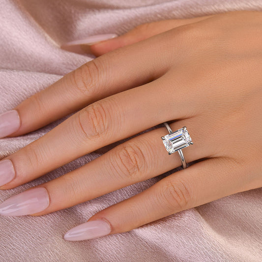 3.5CT Emerald Cut Moissanite Ring 925 Silver