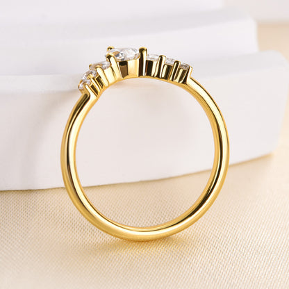 Aurogem 925 Silver Gold Plated Pear & Round Cut Diamond Band
