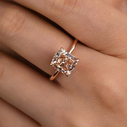 3Ct Champagne Cushion Cut Ring 925 Silver Rose Gold