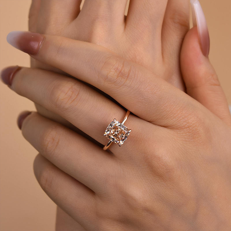 3Ct Champagne Cushion Cut Ring 925 Silver Rose Gold