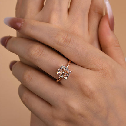 3Ct Champagne Cushion Cut Ring 925 Silver Rose Gold