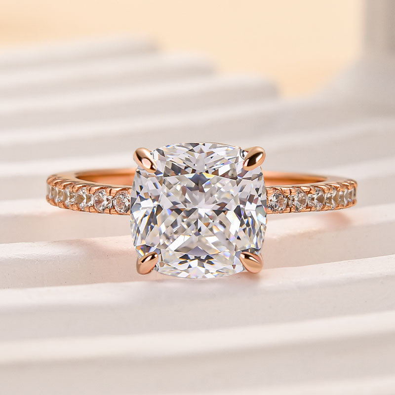 3Ct Cushion Simulated Diamond Ring 925 Silver Rhodium Plated