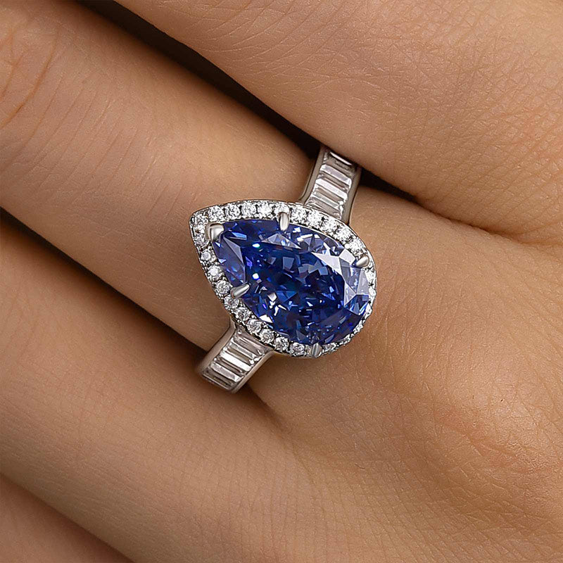 4Ct Pear Cut Aquamarine Ring 925 Silver White Gold