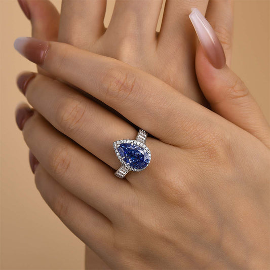 4Ct Pear Cut Aquamarine Ring 925 Silver White Gold