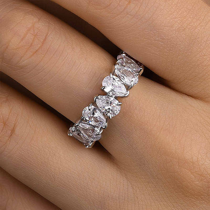 925 Silver White Gold Plated 8ct Pear Cut Color Diamond Band