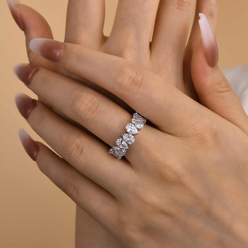 925 Silver White Gold Plated 8ct Pear Cut Color Diamond Band