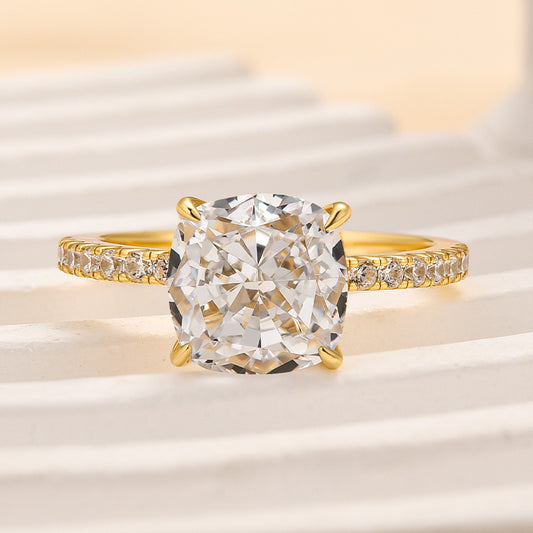 3Ct Cushion Simulated Diamond Ring 925 Silver Rhodium Plated