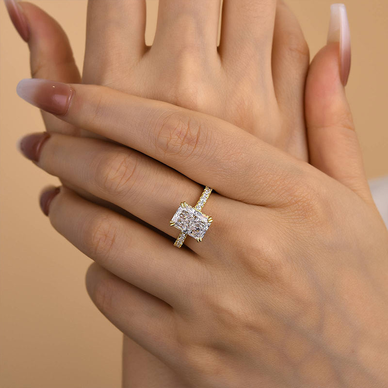3.5 Carat Radiant Cut Engagement Ring Yellow Gold Plated