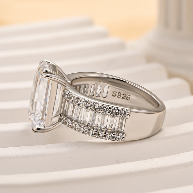 5.0ct Emerald Cut Diamond Wide Band Engagement Ring