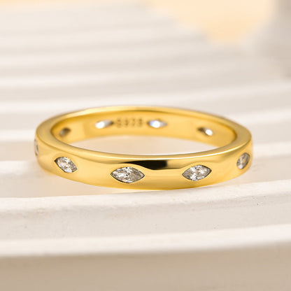 925 Silver Gold Plated Marquise Cut Diamond Band