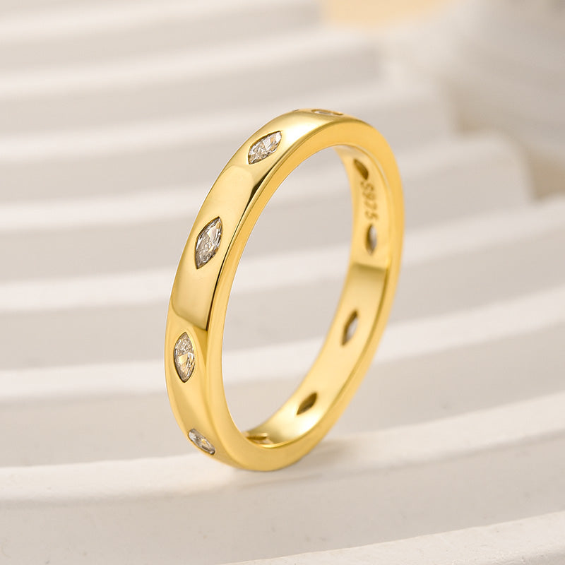925 Silver Gold Plated Marquise Cut Diamond Band