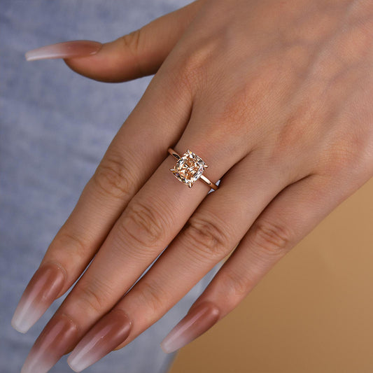 3Ct Champagne Cushion Cut Ring 925 Silver Rose Gold