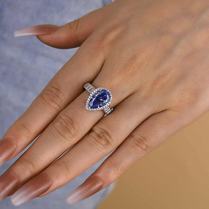 4Ct Pear Cut Aquamarine Ring 925 Silver White Gold