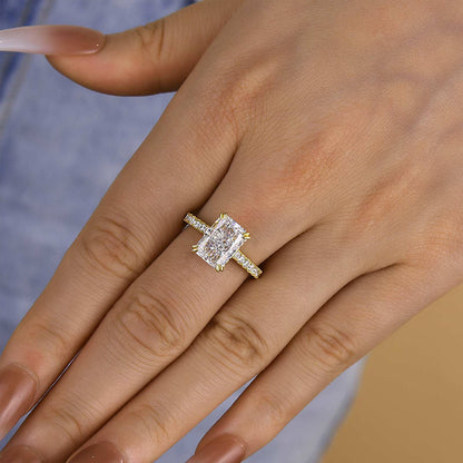 3.5 Carat Radiant Cut Engagement Ring Yellow Gold Plated