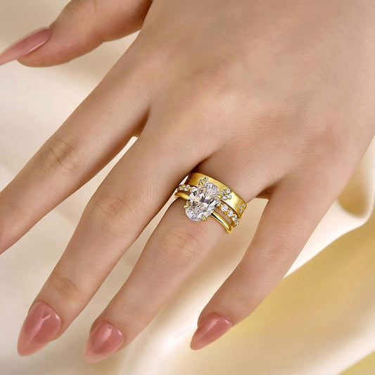 4Ct Oval Simulated Diamond Two-Tone Ring Set 1.6Ct Accents