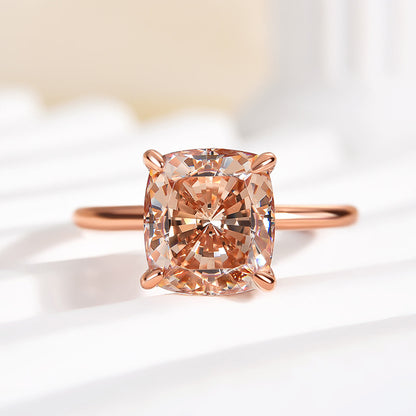 3Ct Champagne Cushion Cut Ring 925 Silver Rose Gold