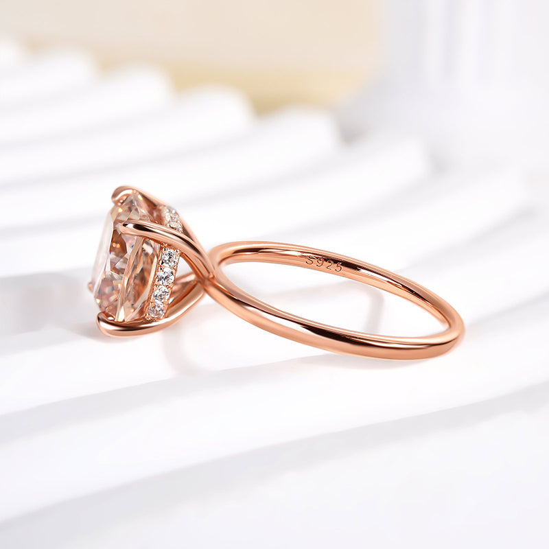 3Ct Champagne Cushion Cut Ring 925 Silver Rose Gold