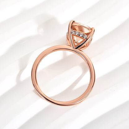 3Ct Champagne Cushion Cut Ring 925 Silver Rose Gold
