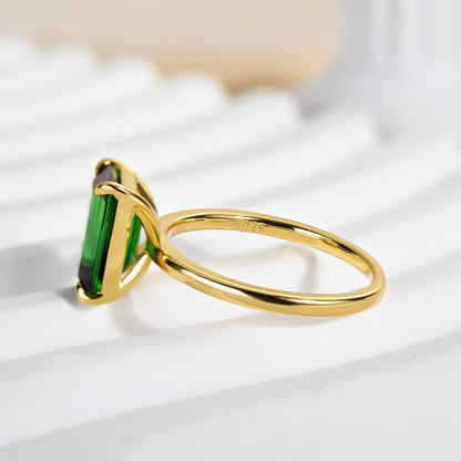Emerald Cut Green Gemstone Engagement Ring Yellow Gold Plated