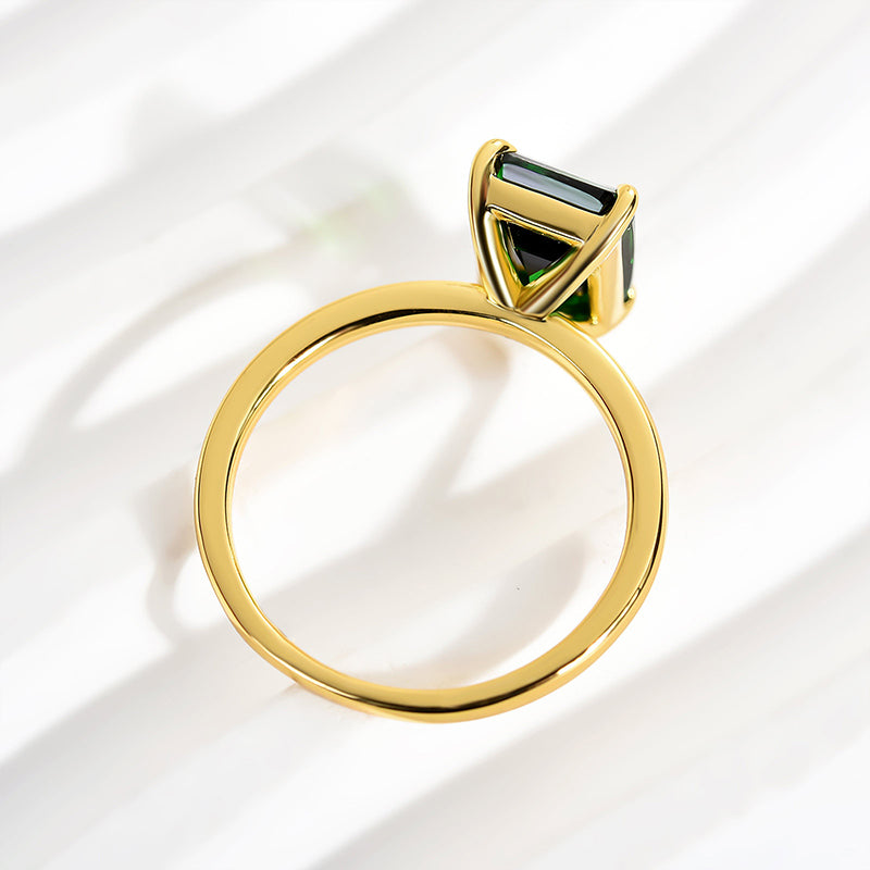 Emerald Cut Green Gemstone Engagement Ring Yellow Gold Plated