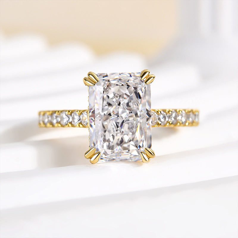 3.5 Carat Radiant Cut Engagement Ring Yellow Gold Plated