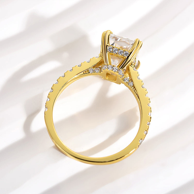 3.5 Carat Radiant Cut Engagement Ring Yellow Gold Plated