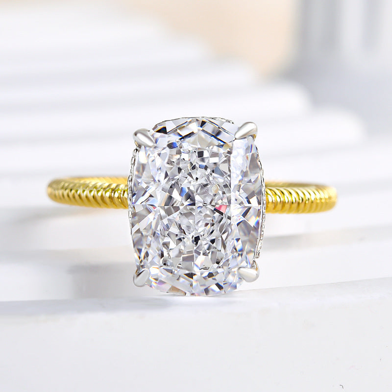 925 Silver Two-Tone 2.5Ct Crushed Ice Cushion Engagement Ring