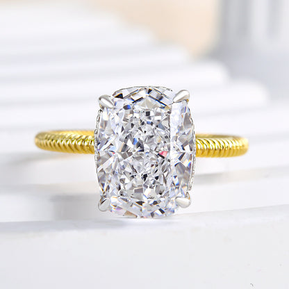 925 Silver Two-Tone 2.5Ct Crushed Ice Cushion Engagement Ring