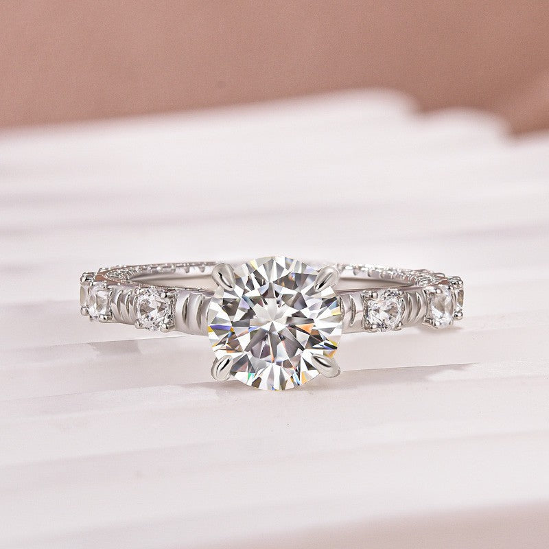 1.2 Carat Round Moissanite Engagement Ring 18K White Gold Plated