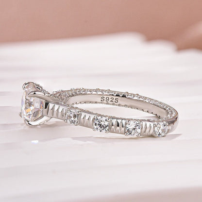 1.2 Carat Round Moissanite Engagement Ring 18K White Gold Plated