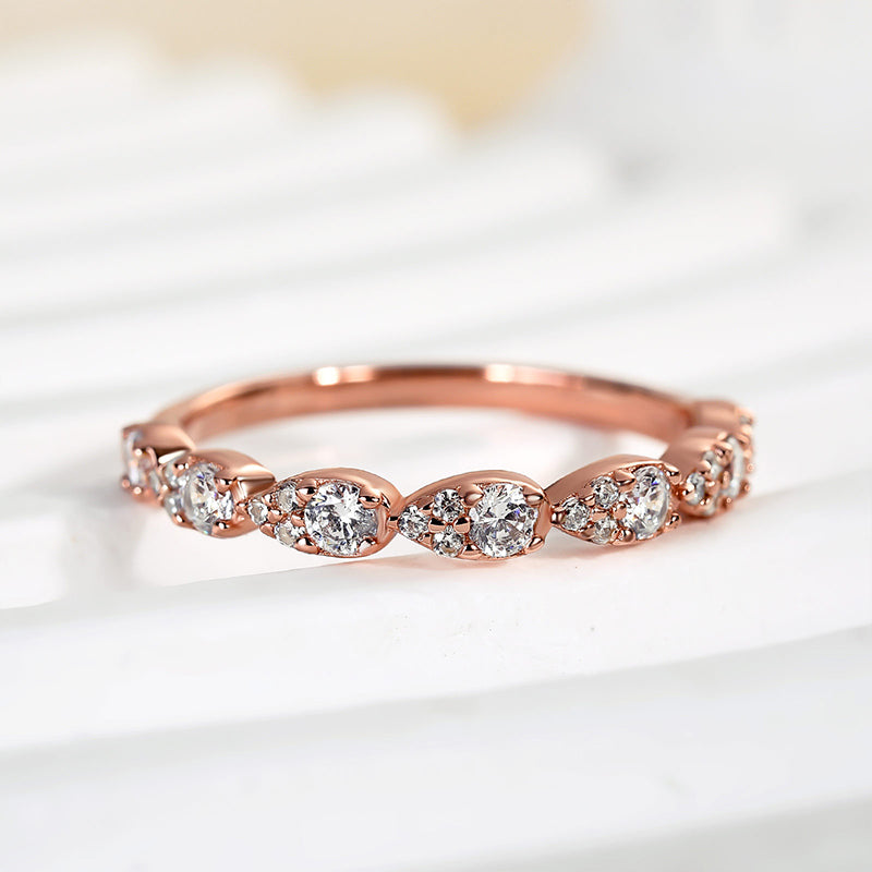925 Silver Rose & White Gold 1ct Diamond Wedding Band