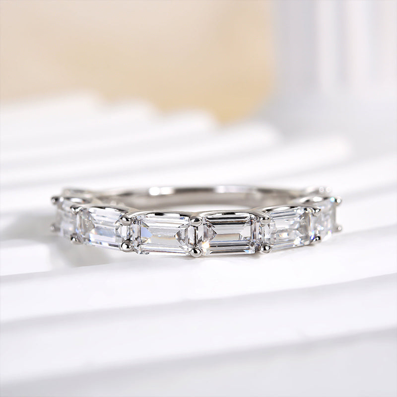 925 Sterling Silver 18K White Gold 2CT Emerald Cut Simulated Diamond Ring