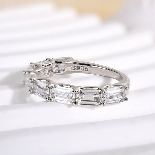 925 Sterling Silver 18K White Gold 2CT Emerald Cut Simulated Diamond Ring
