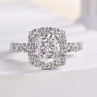 2.5Ct Cushion Halo Engagement Ring - 925 Silver 18K Gold