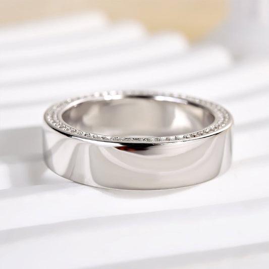 925 Silver Two-Tone 6mm Wide Diamond Wedding Band