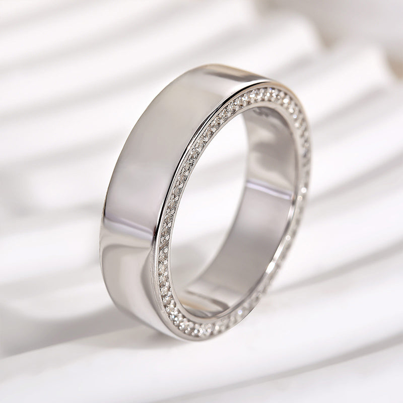 925 Silver Two-Tone 6mm Wide Diamond Wedding Band