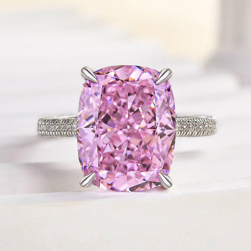 8Ct Pink Cushion Cut Engagement Ring 925 Silver White Gold
