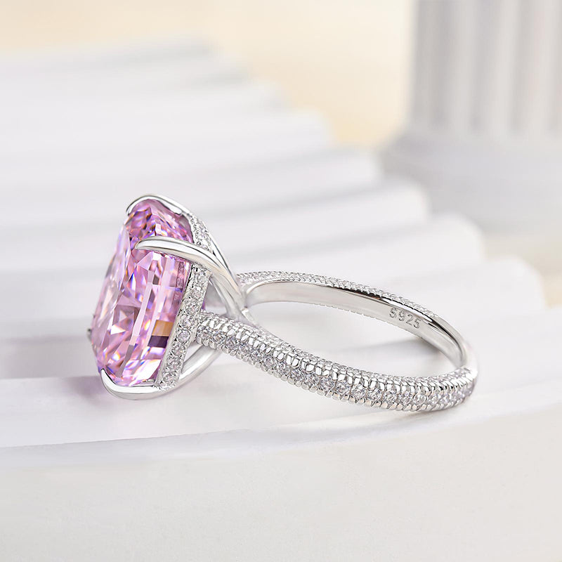 8Ct Pink Cushion Cut Engagement Ring 925 Silver White Gold