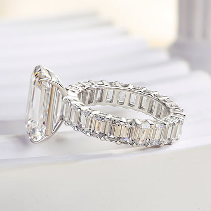 925 Sterling Silver 18K White Gold Plated 7 Carat Emerald Cut Diamond Ring