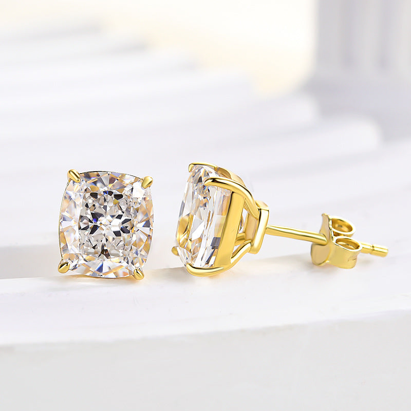 2Ct Cushion Cut Diamond Earrings 925 Silver Three Gold Options