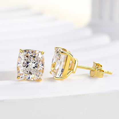 2Ct Cushion Cut Diamond Earrings 925 Silver Three Gold Options